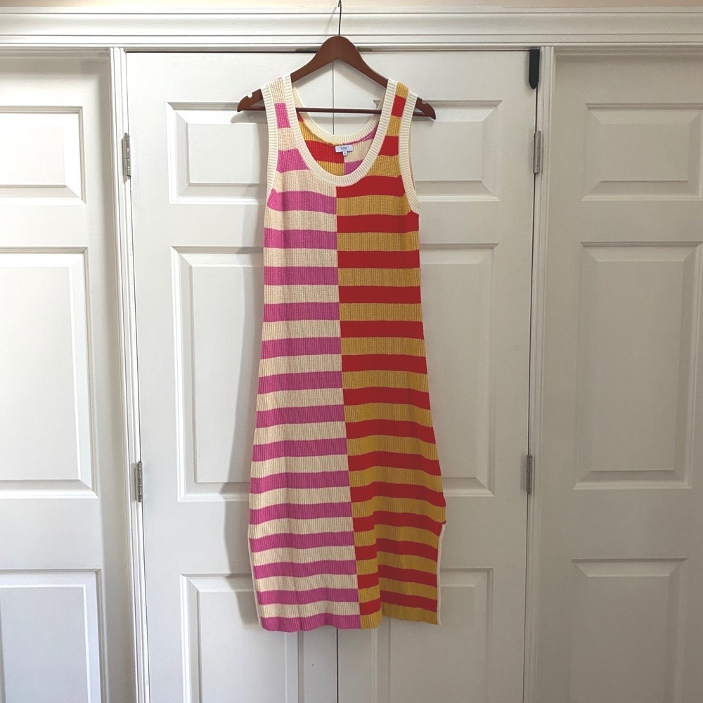 Voy Midi Sweater Dress Striped Colorblock Medium Knit 70s Mod Retro Maximalist